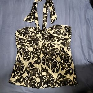 White House Black & White Market Swirl Print Halter Top Size 14